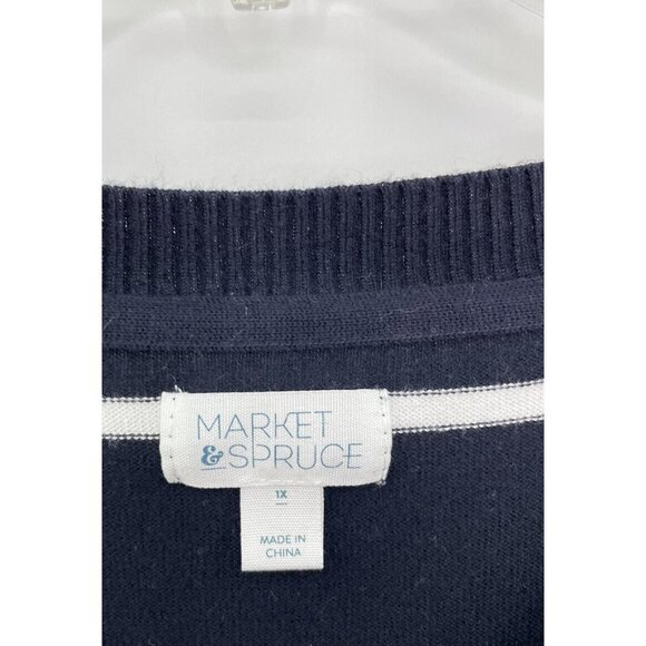Market & Spruce Women's Aubree Elbow Patch Sweater Navy Striped Size 1x - Picture 3 of 11